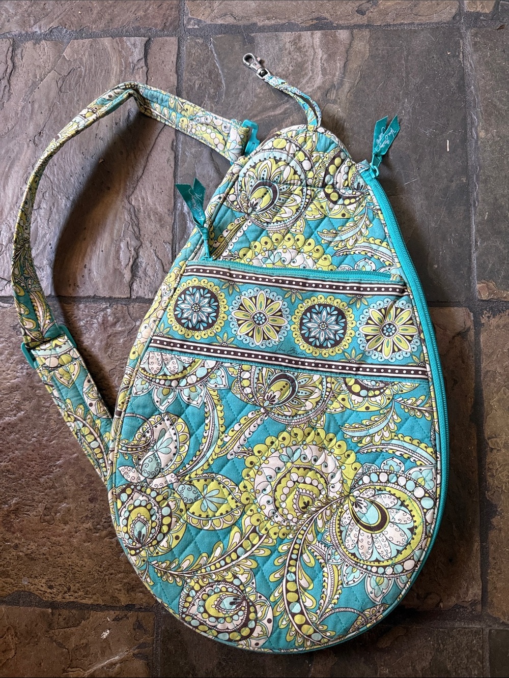 Vera Bradley Quilted Paisley tennis racket case in Turquoise and Yellow